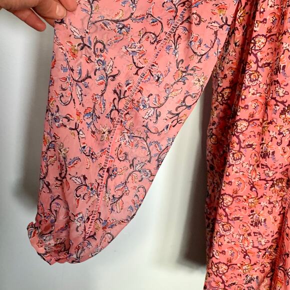 French Connection Pink Savana Sheer Folk Top Size 4US - Picture 4 of 10
